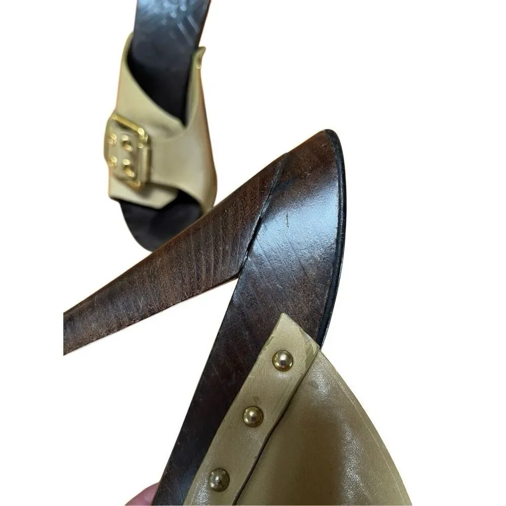 Burberry Olive Green Leather Gold Buckle Platform Stiletto Heels EU 39 US 8 - Picture 10 of 15